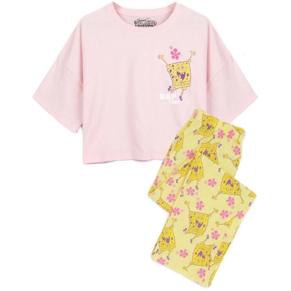 SpongeBob SquarePants Womens/Ladies Nap Time Long Pyjama Set / Pink/Yellow